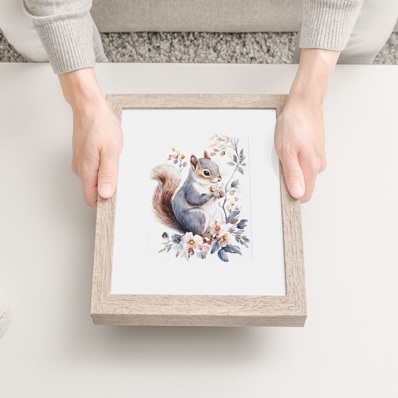 Watercolor Floral Squirrel Portrait Wall Art Illustration Print Poster Unframed - Picture 7 of 9